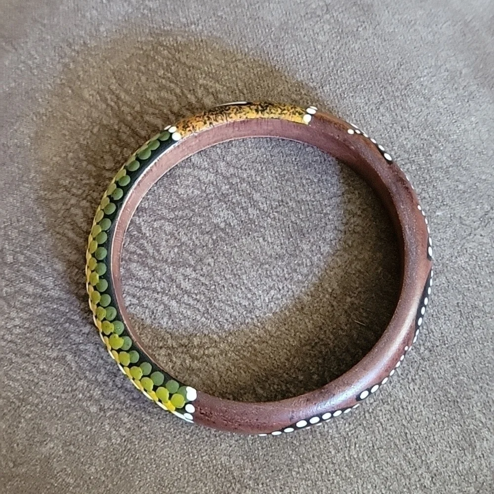 Handpainted Tribal Ethnic Painted Wood Bangle Bracelet